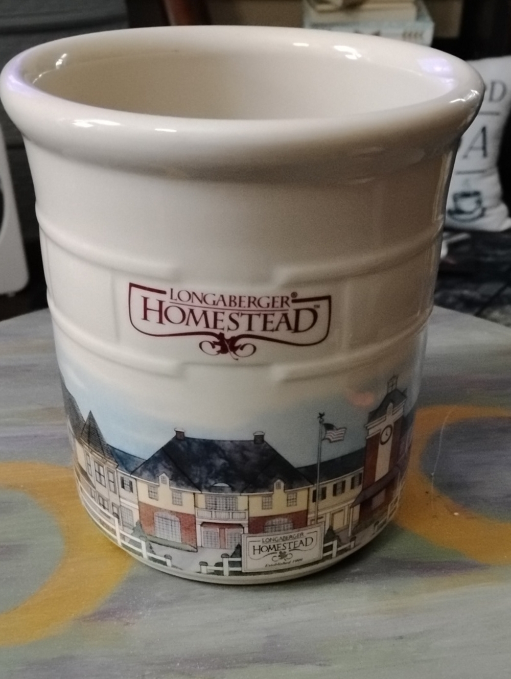 Longaberger Homestead Cream Ceramic Crock with Scenic Village Band